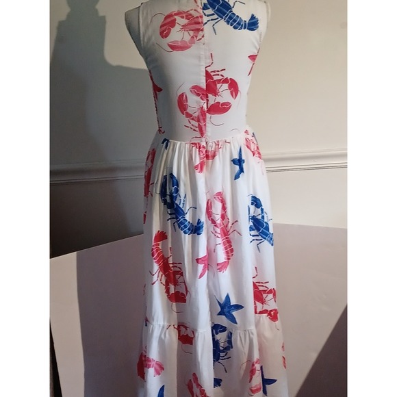 J. Crew Womens Nautical Lobster Print White Red Blue Sz Small Midi Dress NWOT - Picture 4 of 9